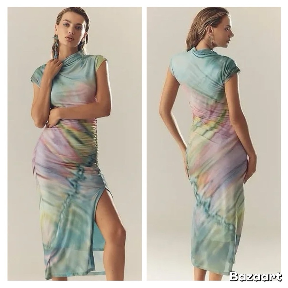 Anthropologie The Maya Ruched Cowl Neck Mesh Sz S NWT